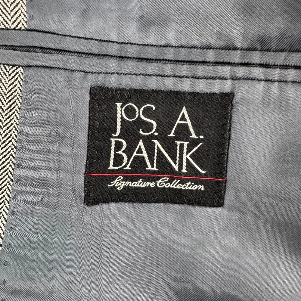 Jos A Bank Signature Sport Coat 46R Silk Camel Hair Herringbone Gray Blazer